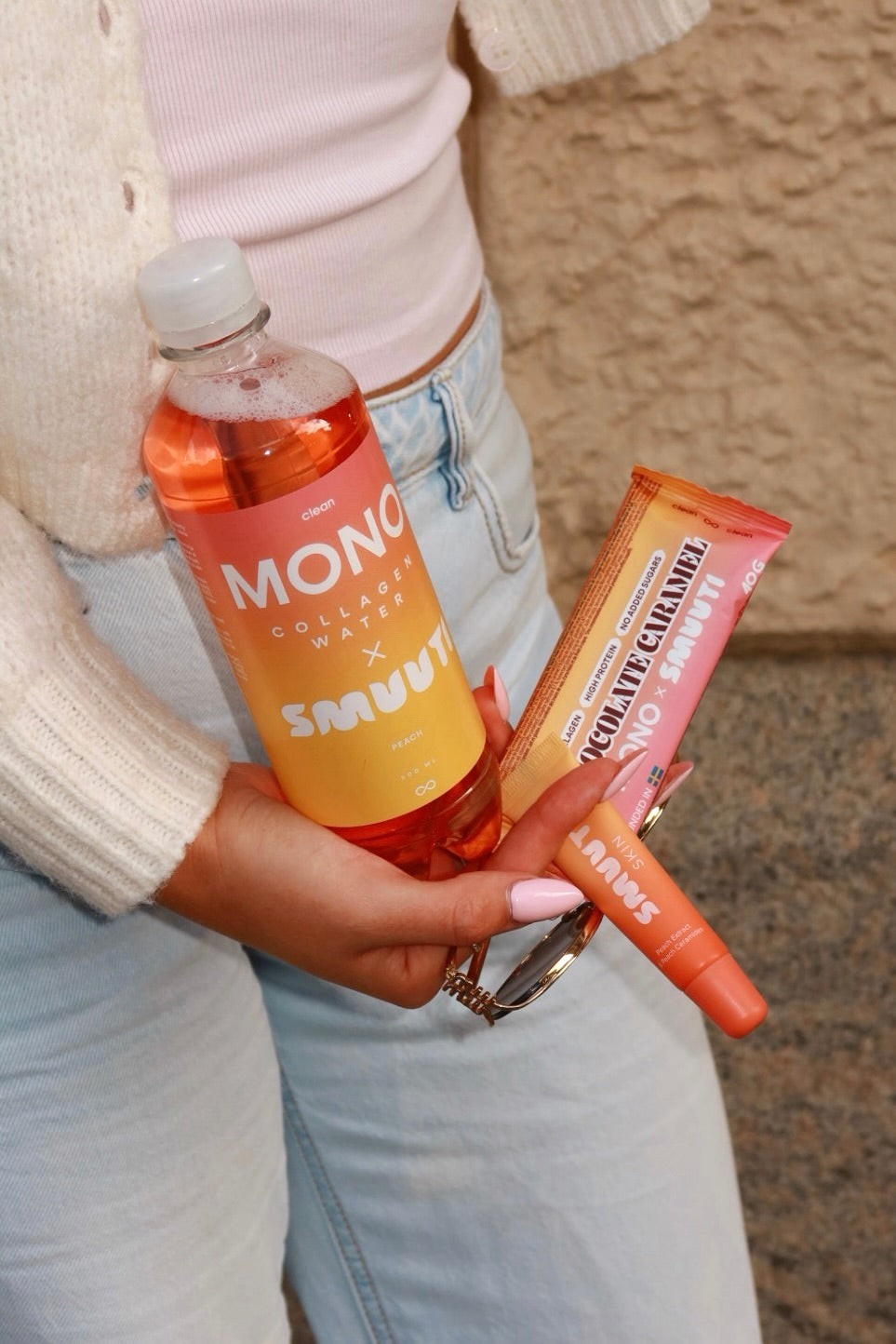 MONO Collagen Water, chokladbar och Smuuti Skin tillsammans